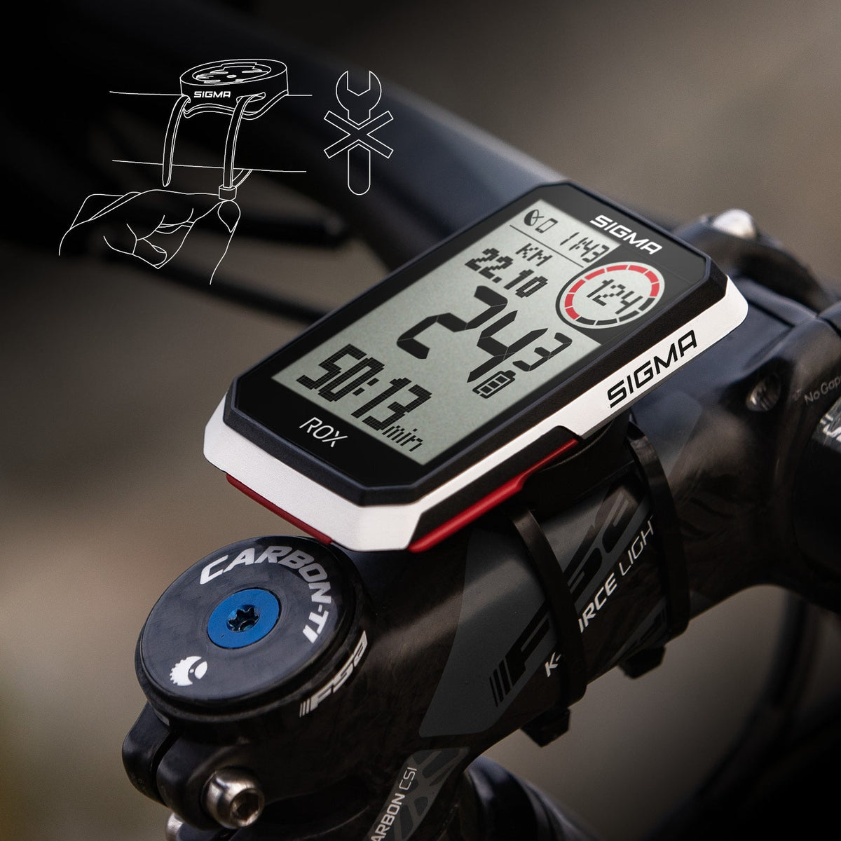 Sigma ROX 4.0 Fahrradcomputer Set inkl. Vorbauhalterung + Pulsgurt weiß